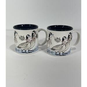 Potpourri Press 1987 Geese Christmas Ceramic Mug Vintage‎ Made In Japan Set Of 2